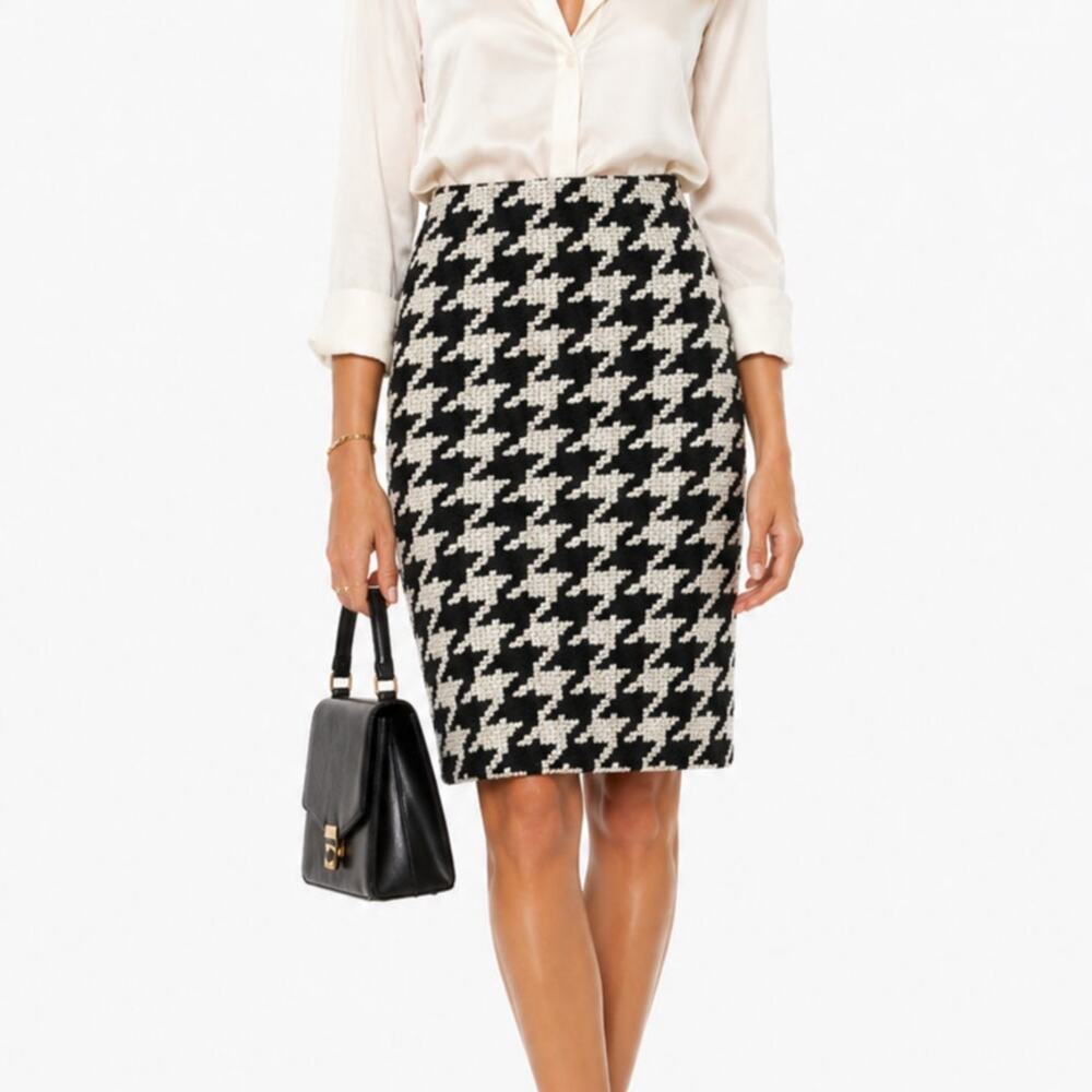 2/$30 Talbots Italian Wool Tweed Houndstooth Skirt Black White Petite Size 2P
